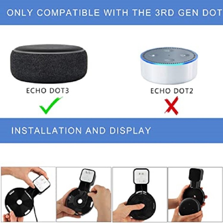 Wall Mount for Alexa Echo Dot 3rd generation Compact Bracket Case Built-in Cable Management echo dot 3 wall holder