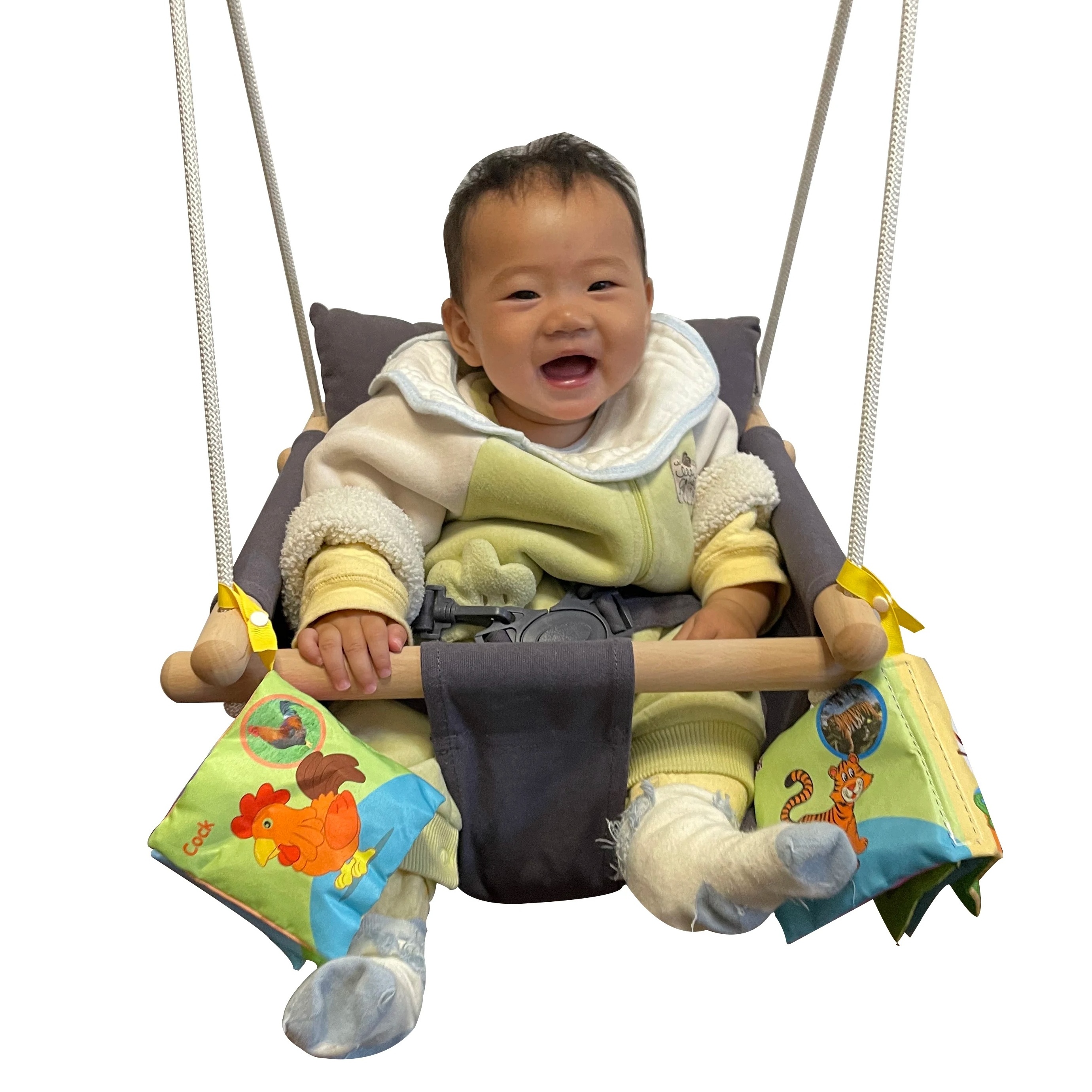 High back hanging swing seat chair for toddler baby hammock chair with wooden beads and rings