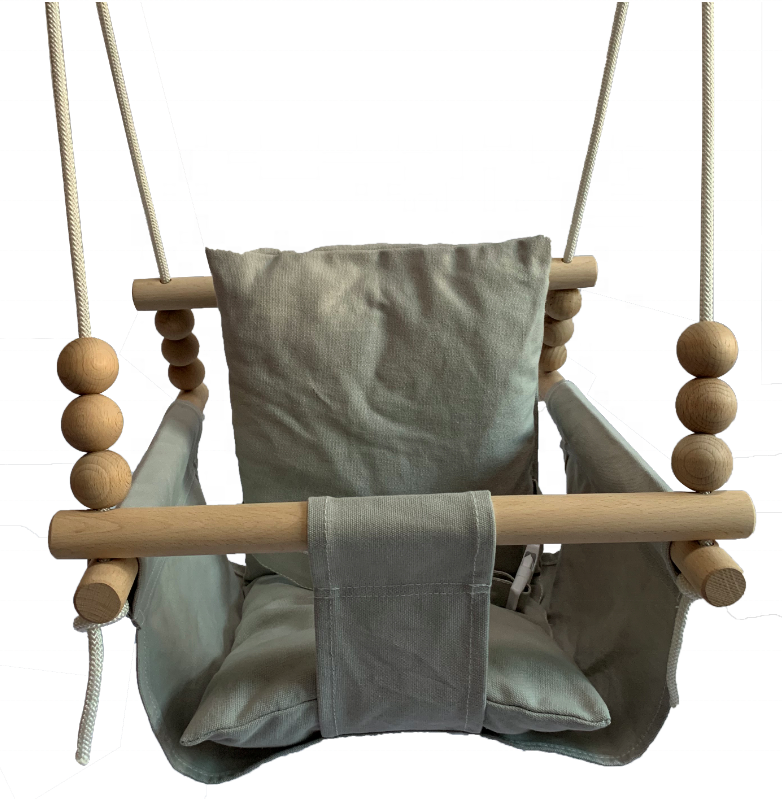 High back hanging swing seat chair for toddler baby hammock chair with wooden beads and rings