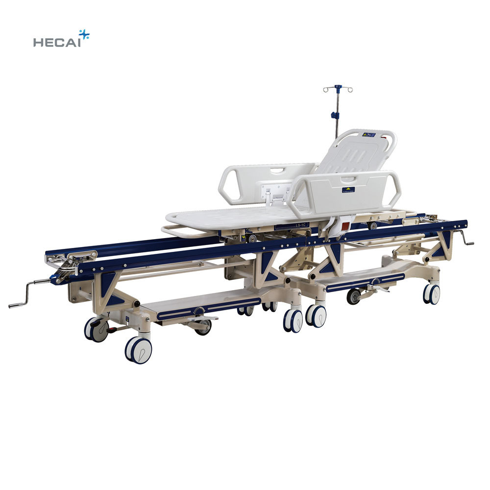 Strong and beautiful ambulance patient stretcher trolley/manual critical care hospital bed with high quality