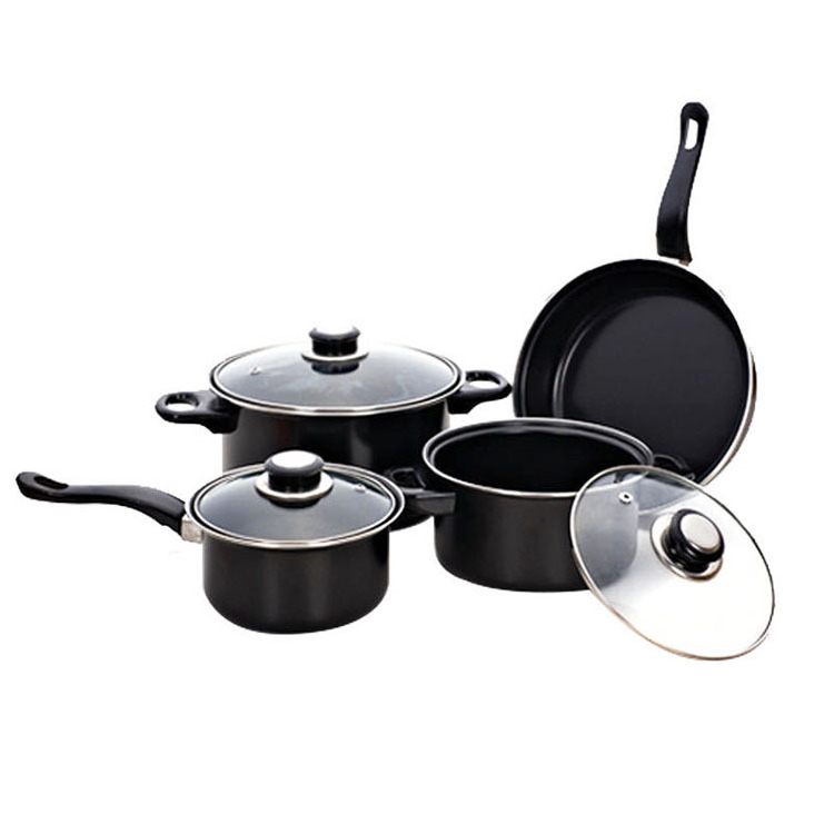 Wholesale cheap 13pcs cookware sets cooking pot Non Stick Black Cook Pot Set with Glass Lid Iron cookware sets