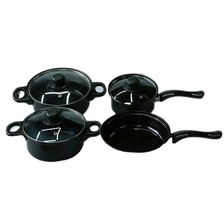 Wholesale cheap 13pcs cookware sets cooking pot Non Stick Black Cook Pot Set with Glass Lid Iron cookware sets