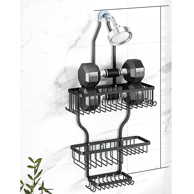 Customize Large-capacity Aanti-rust Perforation-free hanging shower head hanging rack Wall mounted bathroom storage rack