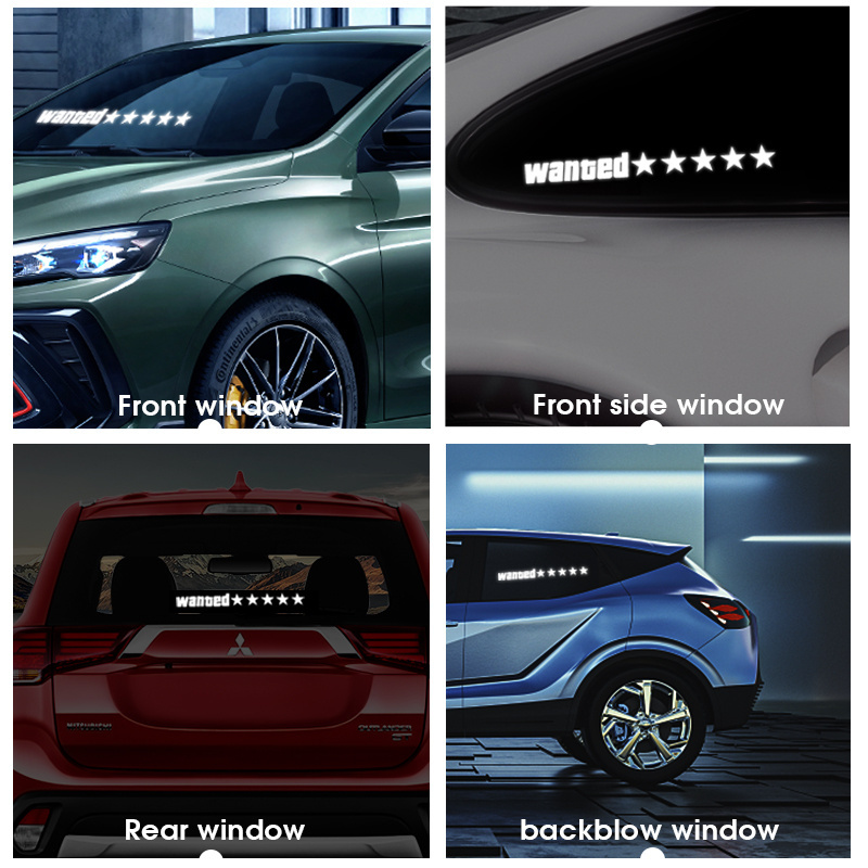 Hot Sale Custom El Light Up Led Car Window Windshield Stickers 5 Star Wanted Led Light Panel For Car