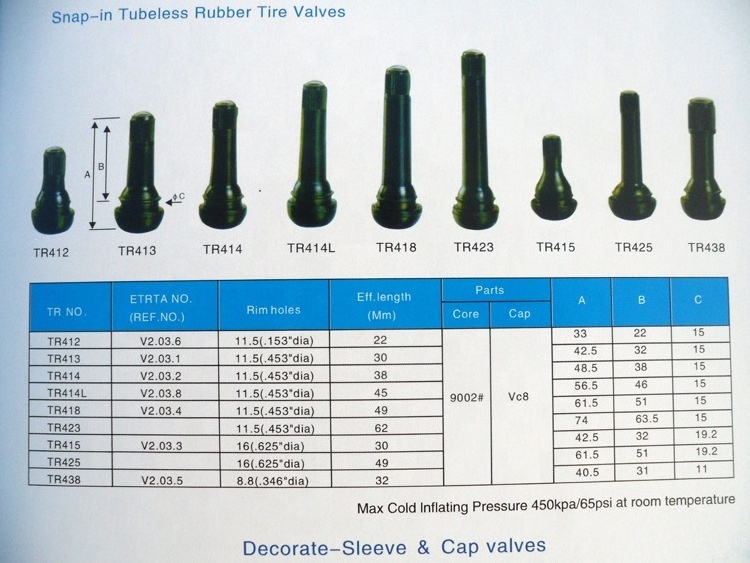 Tubeless Tire Valve  Stem TR412 TR413 TR414 TR415 TR418 Tubeless Tyre Valve for Light Car