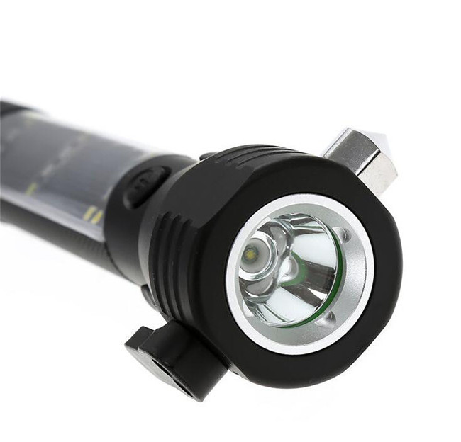 Solar Rechargeable LED Flashlight Outdoor Emergency Hammer Compass Torch with magnetic base