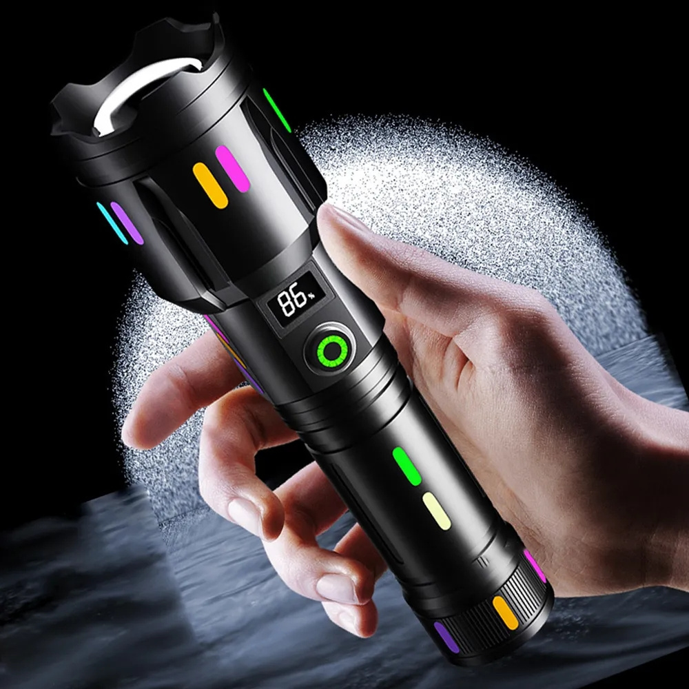 High Lumen Digital Power Display Torch Tactical 5 Modes Power Bank Zoomable Waterproof White Laser Long-Range Flashlight