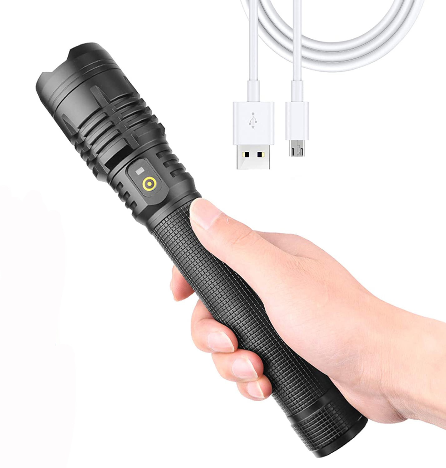 Custom High Lumens Most Powerful USB Rechargeable Zoomable 5 Modes Tactical XHP90 LED Flashlight  for Camping Emergency Hiking