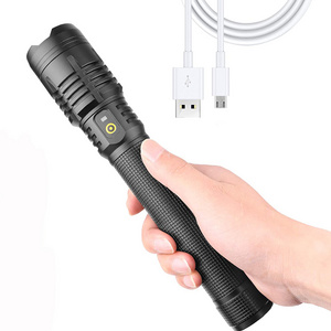 Custom High Lumens Most Powerful USB Rechargeable Zoomable 5 Modes Tactical XHP90 LED Flashlight  for Camping Emergency Hiking