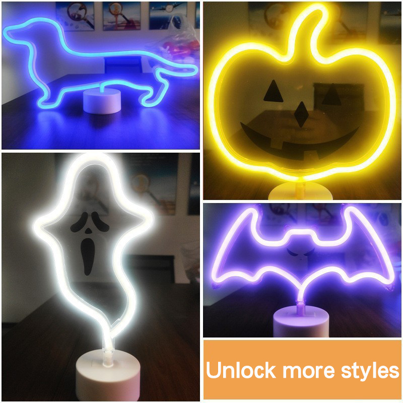 Holiday Gifts Battery Operated Cute Dachshund Dog Bat Ghost Pumpkin Shape Neon Signs Halloween Lights