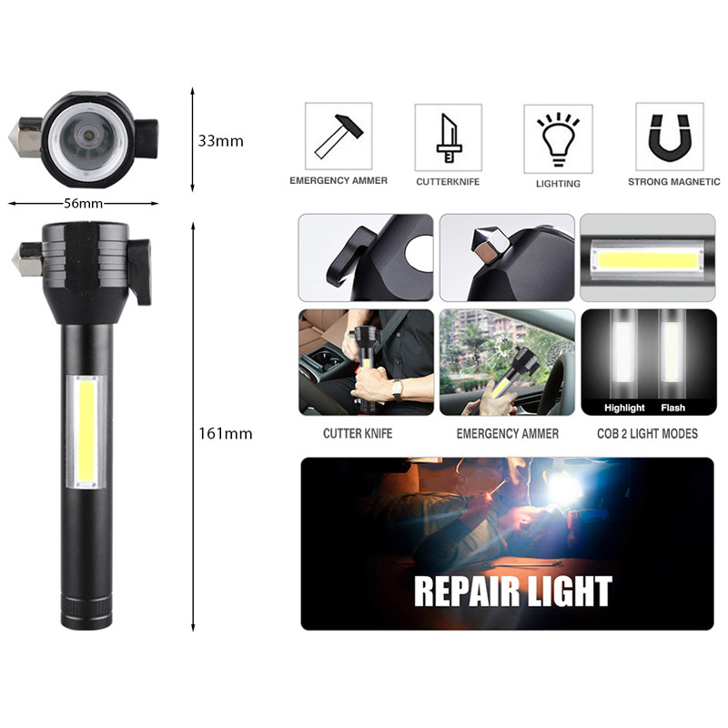 All-in-1 Multi-Function Emergency Escape Car Safety Hammer LED Flashlight with Window Breaker and Seatbelt Cutter