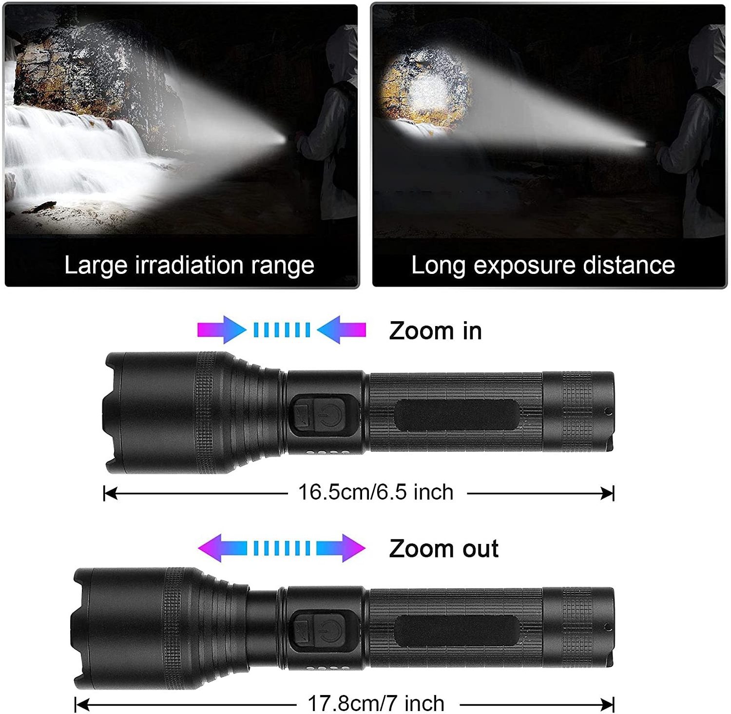 High Lumen 5 Modes Waterproof Flash Light Adjustable Zoomable Emergency Torch XHP60 Led Rechargeable Flashlight for Camping