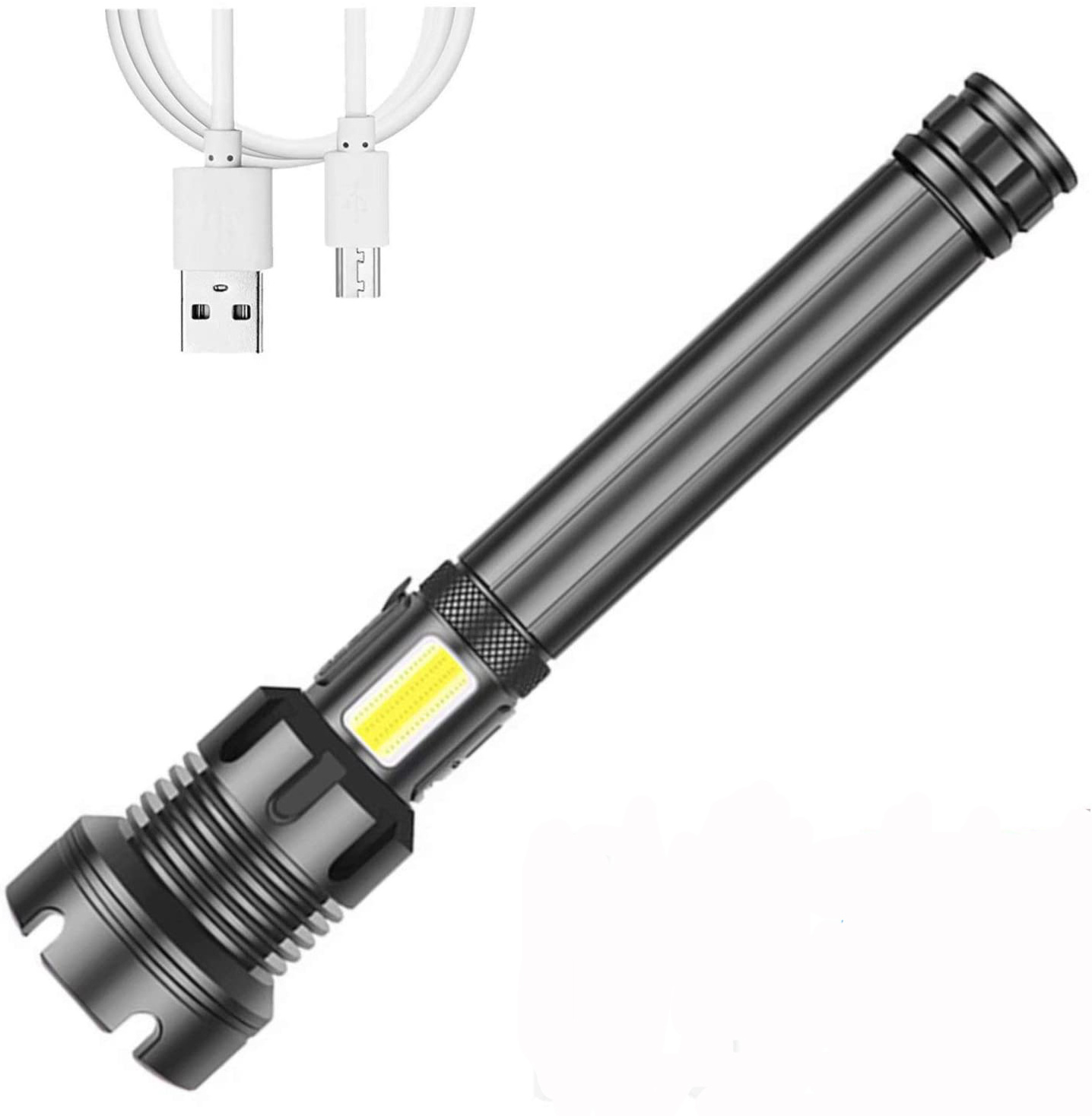 Zoomable USB Rechargeable Torch Side Work COB Light Handheld Tactical XHP90 LED Flashlight for Emergencies Home and Outdoor