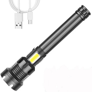 Zoomable USB Rechargeable Torch Side Work COB Light Handheld Tactical XHP90 LED Flashlight for Emergencies Home and Outdoor