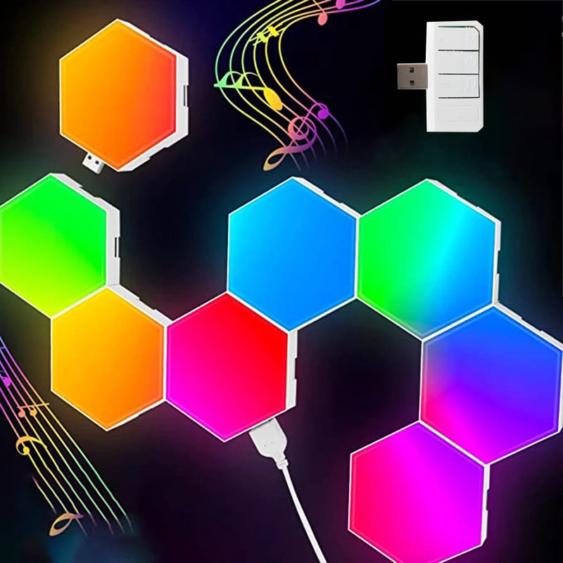 3PCS DIY RGB LED Quantum Lamp Smart Hexagonal Modular Wall Decoration Music Sound Control Hexagon Night Light With Rhythm