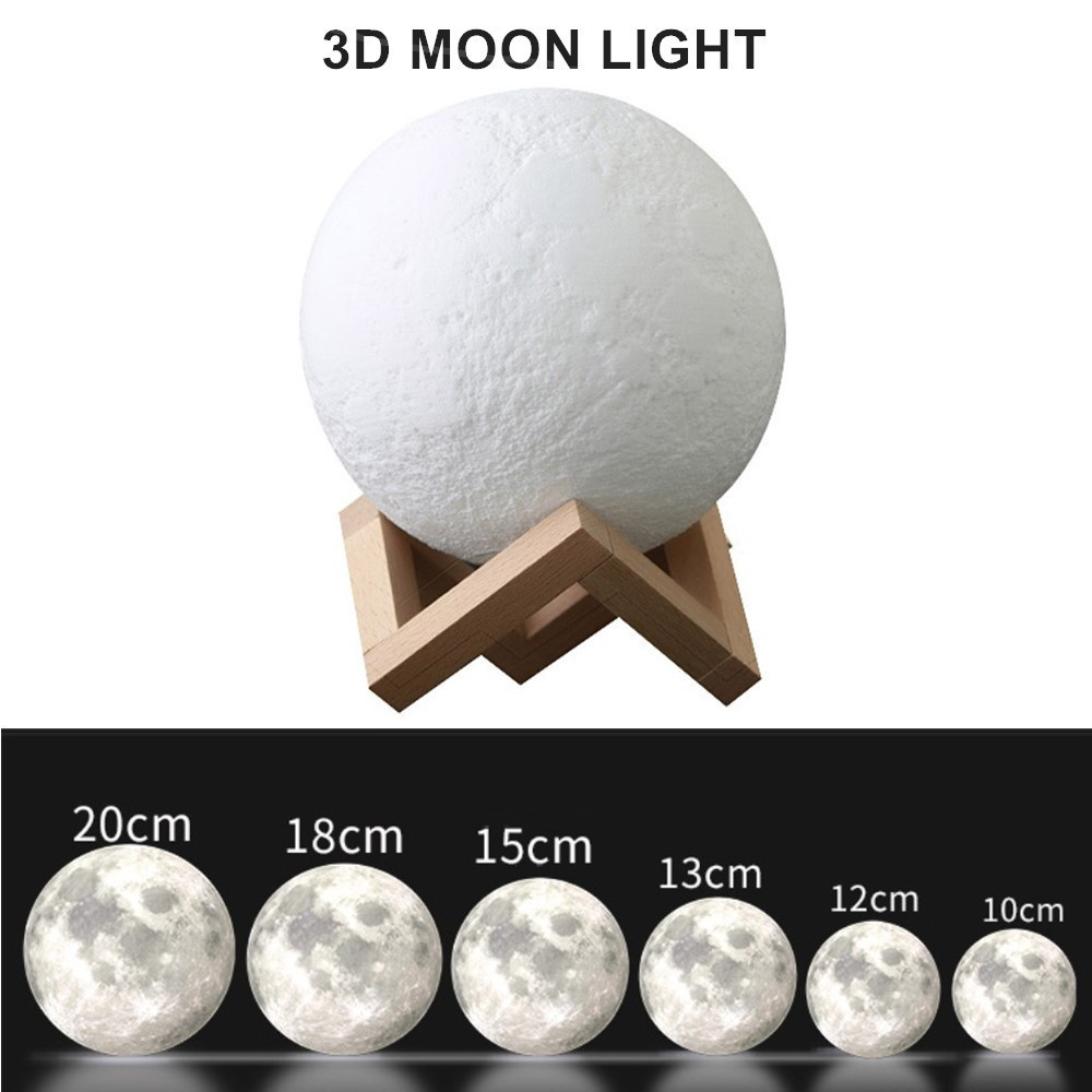 Custom Led Night Light 3D Print Moon Lamp 7 Color Change Lamp With Stand Starry Lamp Children'S Night Lights Bedroom Decor