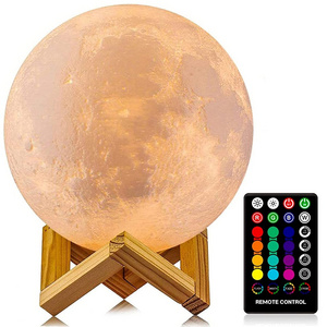 Custom Led Night Light 3D Print Moon Lamp 7 Color Change Lamp With Stand Starry Lamp Children'S Night Lights Bedroom Decor