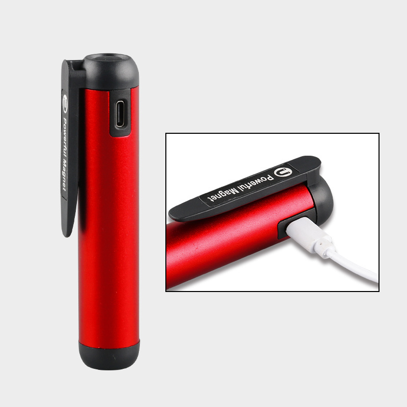 Multifunctional Portable Rechargeable Strong Magnets Pen Clip Work Light Mini Flashlights with Side Light