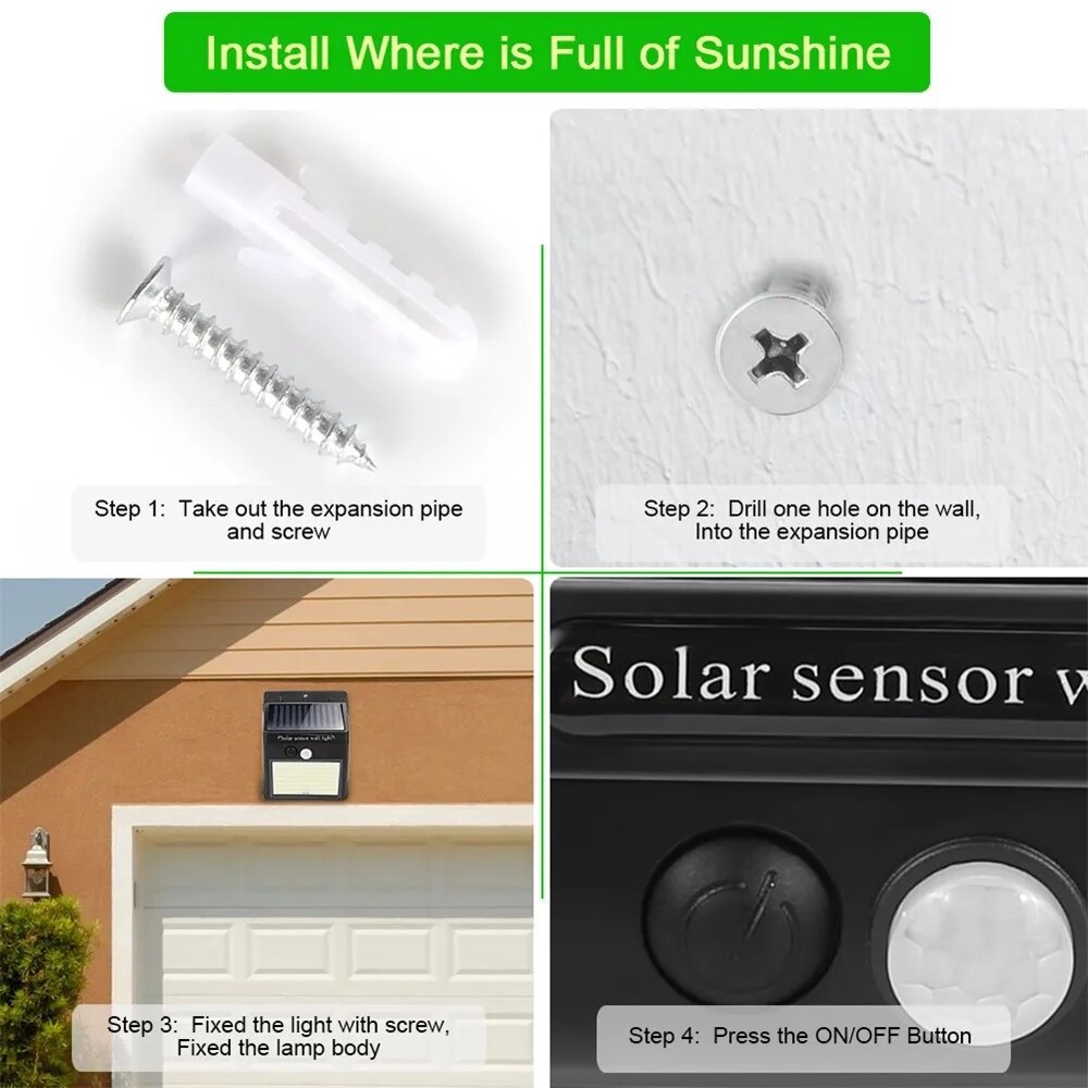 Super Bright Outdoor IP65 Waterproof 300 Degree Wide Angle Lighting PIR Motion Sensor 144 LED Solar Powered Security Wall Light