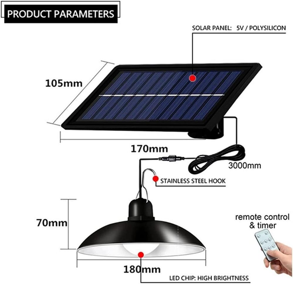 Waterproof Solar Powered Hanging Wall Lamp Remote Control Dimmable Shed Solar Garden Pendant Light for Yard Corridor Walkway