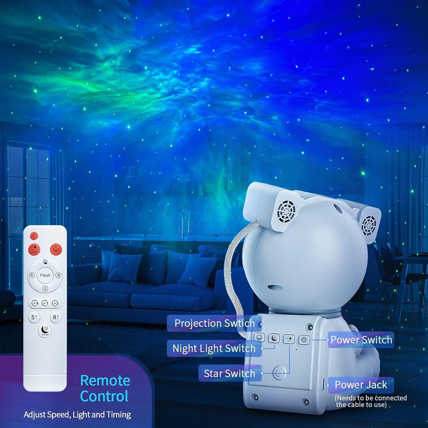 Star LED Nebula Spaceman Smart Home Night Light Galaxy Astronaut Projector Light with Moon Lamp for Kids Room Decor Party Gift