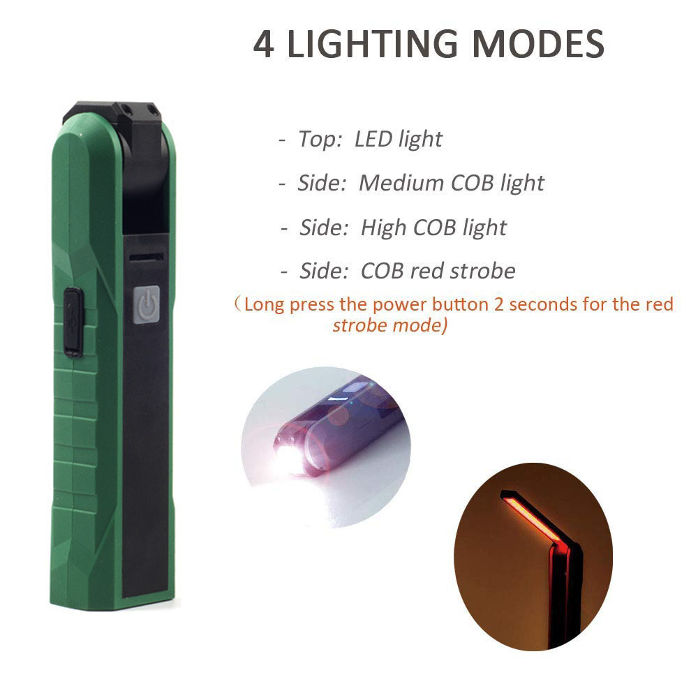 Portable USB Rechargeable Flashlight Folding Magnetic Base Hook 4 Modes 1500mAh 270 Degree Rotation 3W LED 5W COB Work Light