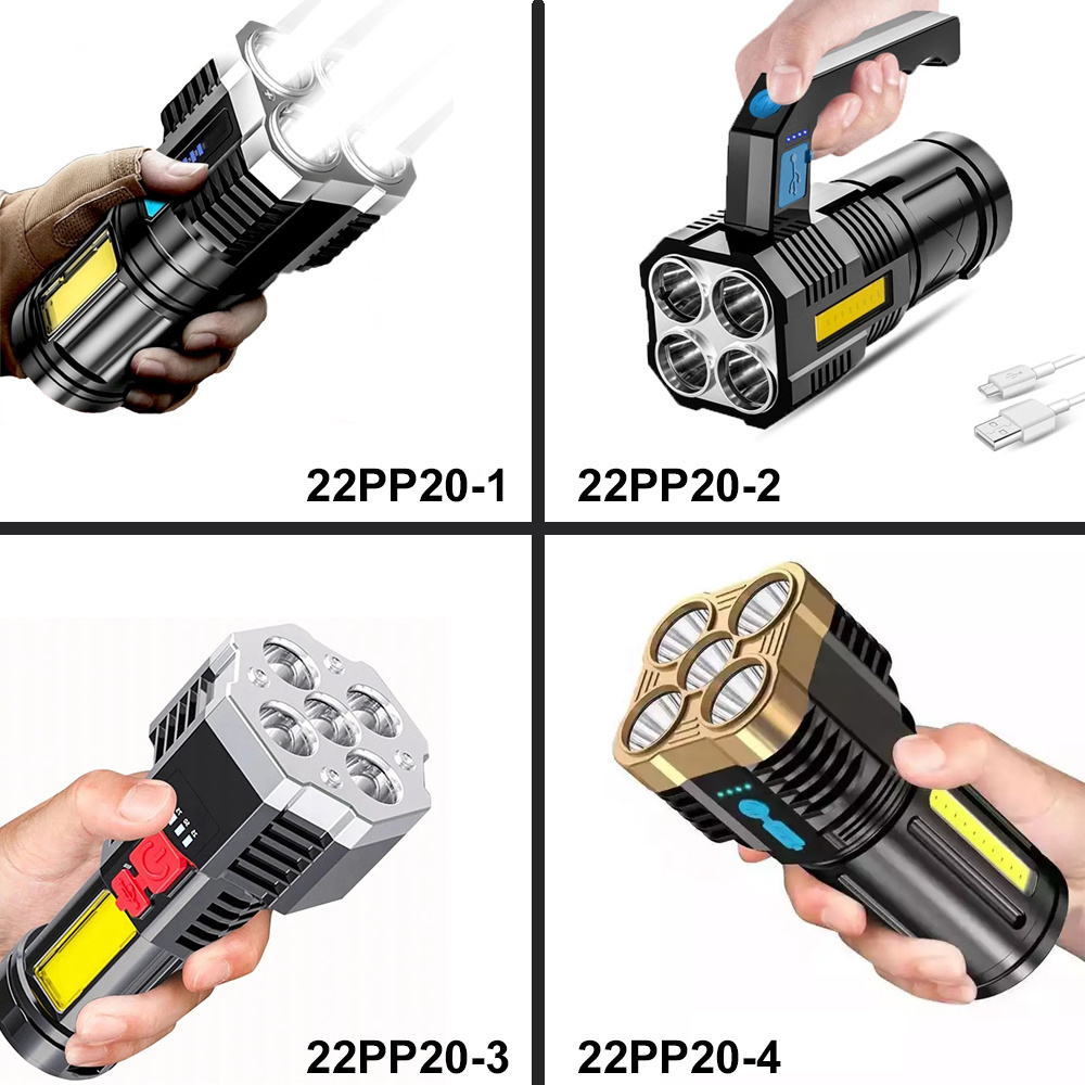 High Power Four-Cell Lamp Portable USB Rechargeable LED Flashlights Super Bright Spotlight Camping Cycling Torch Flash Light