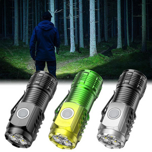 Portable Mini Super Bright Tactical Keychain Pocket Daily Carry Torch Type-C Rechargeable 3pcs LED Flashlight with Clip