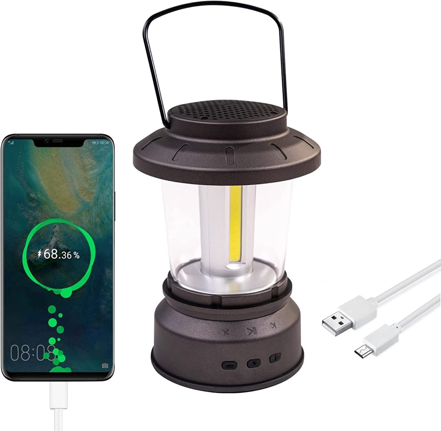 Portable Input Output 2 Light Modes LED Electric Lamp Built in 2500mAh Battery Camping Lantern with Bluetooth Speaker