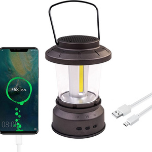 Portable Input Output 2 Light Modes LED Electric Lamp Built in 2500mAh Battery Camping Lantern with Bluetooth Speaker