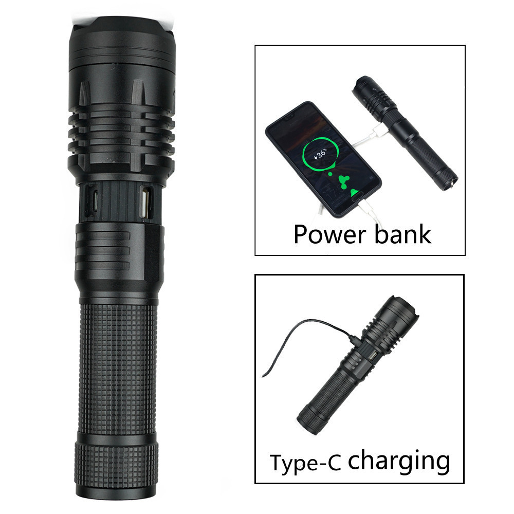 White 1000m Laser Long Range Shooting Focusing Telescopic Zoom Type-C USB Charging Aluminum Flashlight