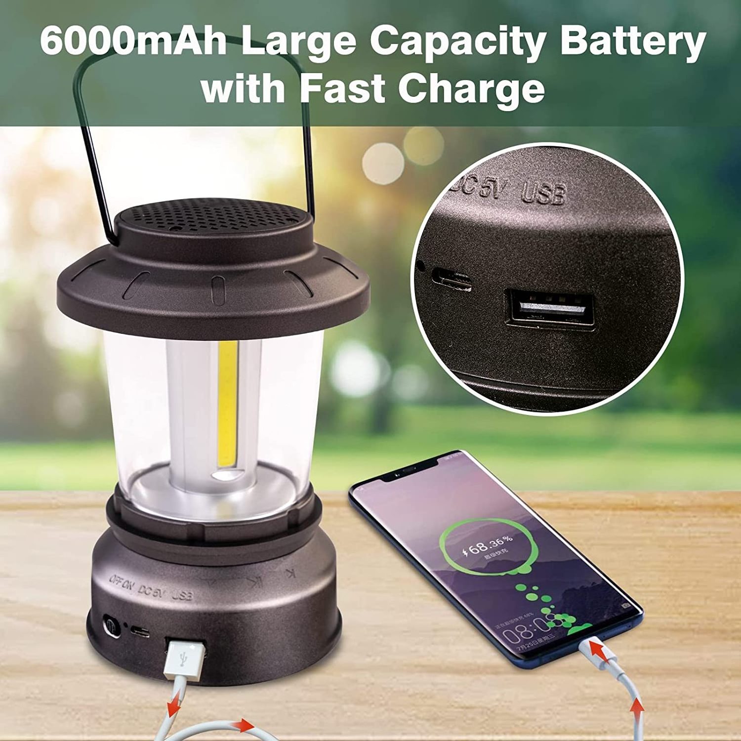 Portable Input Output 2 Light Modes LED Electric Lamp Built in 2500mAh Battery Camping Lantern with Bluetooth Speaker