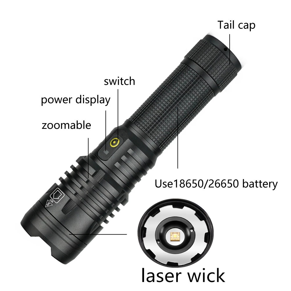 White 1000m Laser Long Range Shooting Focusing Telescopic Zoom Type-C USB Charging Aluminum Flashlight