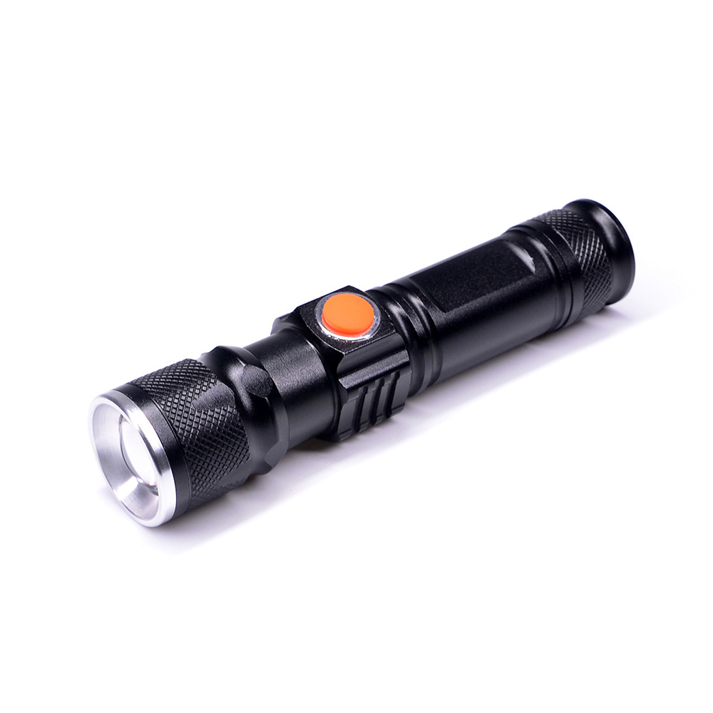 Portable USB Rechargeable Flash Light Zoom Clip Tactical Torch Small LED Flashlight with Stand