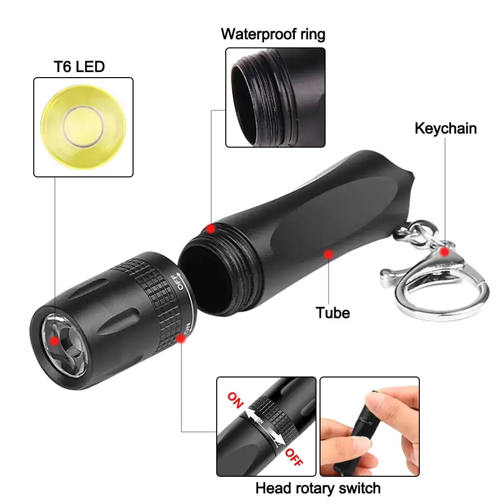 Handheld Mini Portable Highlight Powered by AA or 14500 Battery Torch Waterproof Small Keychain T6 LED Flashlight