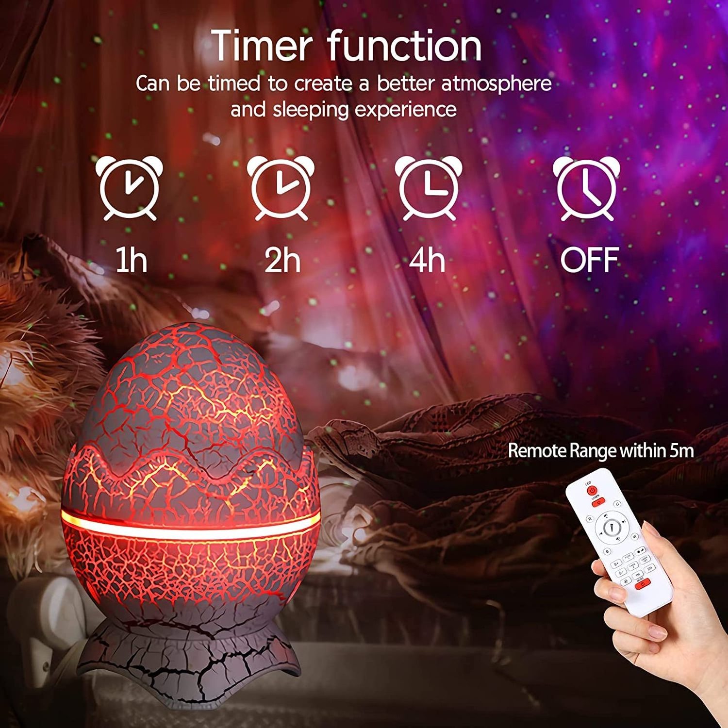 Remote Control Decoration Wireless Music Player Dinosaur Egg Galaxy Star Projector Starry Night Light with White Noise