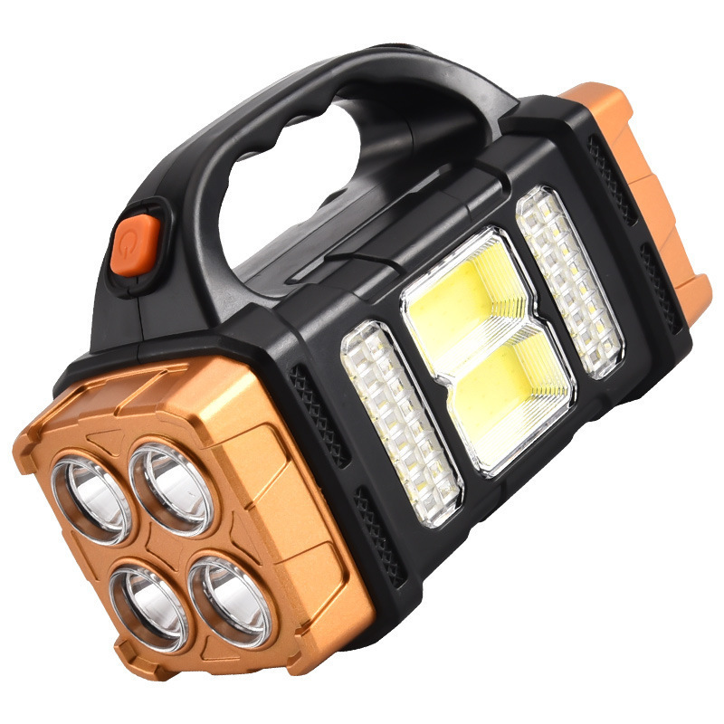 High Bright Rechargeable Portable LED Searchlight 8 Modes Spotlight Two Side Solar Handheld Flashlight with COB Sidelight