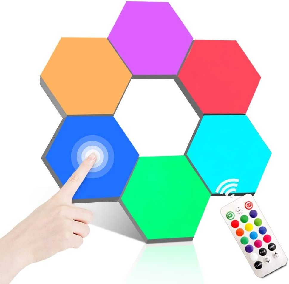 6Colorful Touch Sensor Geometric Panels Bright Quantum Modular LED Night Lamp DIY RGB Wall Hexagon Light with Remote Control