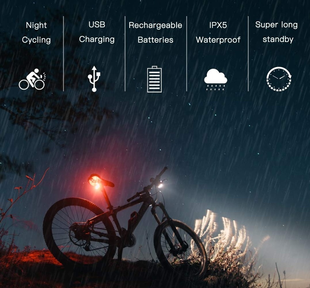 IPX6 Waterproof 4000mAh Battery USB Charging Smart Sensor Bicycle Headlight Tail Combo Set Lamp 1000Lms 2*T6 LED Bike Light