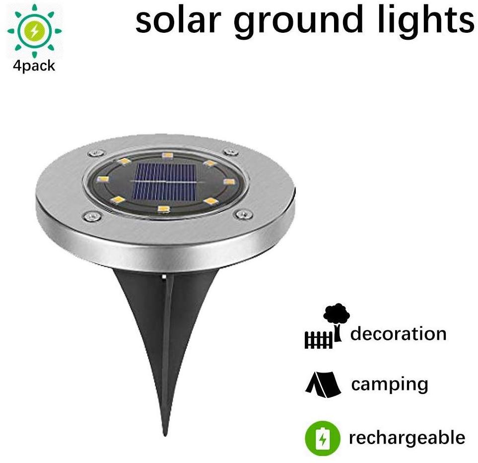 Stainless Steel Warm Cold White Lighting Waterproof Outdoor In-Ground Flood Lamp Solar Powered Disk 4/8/12 Led Ground Light