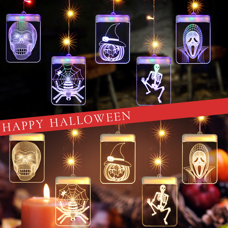 Christmas Hallowmas Lantern Decorative Hanging Battery Powered 3D Window Curtain LED String Light with Suction Cup for Pathway