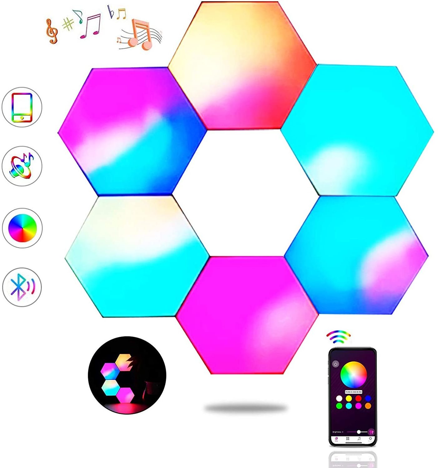 APP Control 16 Million Colors Changing Modular DIY Geometry Splicing Night Light Smart LED Wall Lamp Hexagon Lights for Gaming