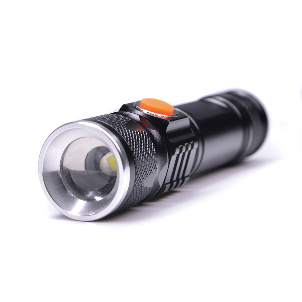 Portable USB Rechargeable Flash Light Zoom Clip Tactical Torch Small LED Flashlight with Stand