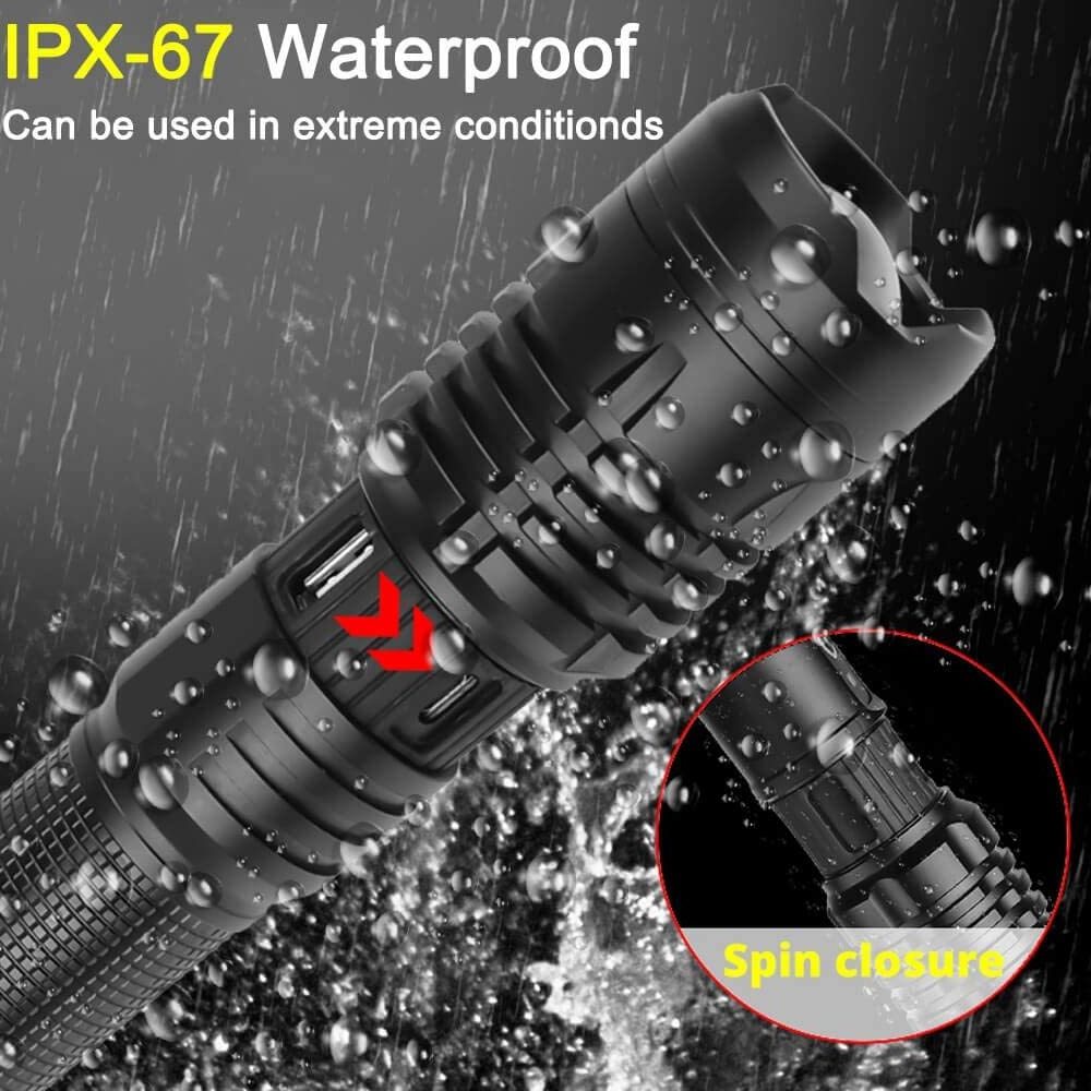 High Lumen IP65 Water Resistant 5 Modes Zoomable Torch Rechargeable Tactical XHP50 LED Flashlight wiht Gift box Bike Mount