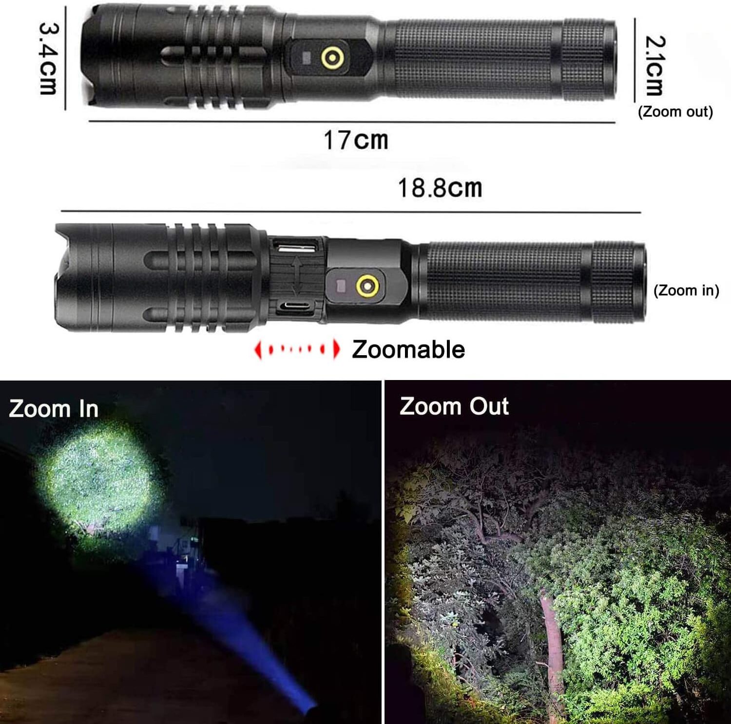 High Lumen IP65 Water Resistant 5 Modes Zoomable Torch Rechargeable Tactical XHP50 LED Flashlight wiht Gift box Bike Mount