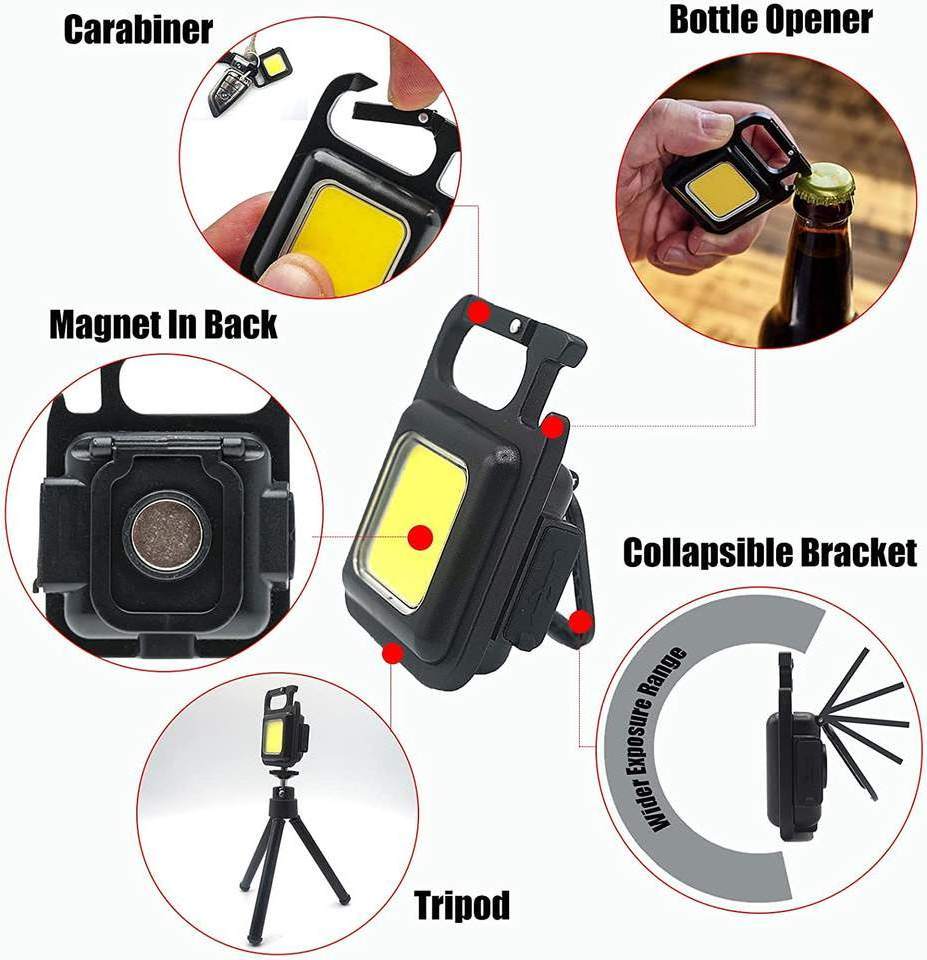 Wholesale Mini COB Keychain Light Rechargeable Small LED Flashlight 800 Lumen Portable 4 Light Modes Pocket With Folding Bracket