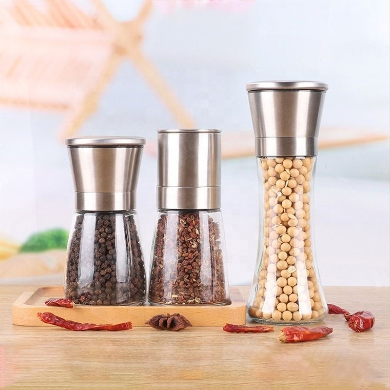 Restaurant Kitchen Home Manual Herb & Spice Tools Freshly Ground  Salt And Pepper Grinder Set pepper shaker Glass Pepper Grinder