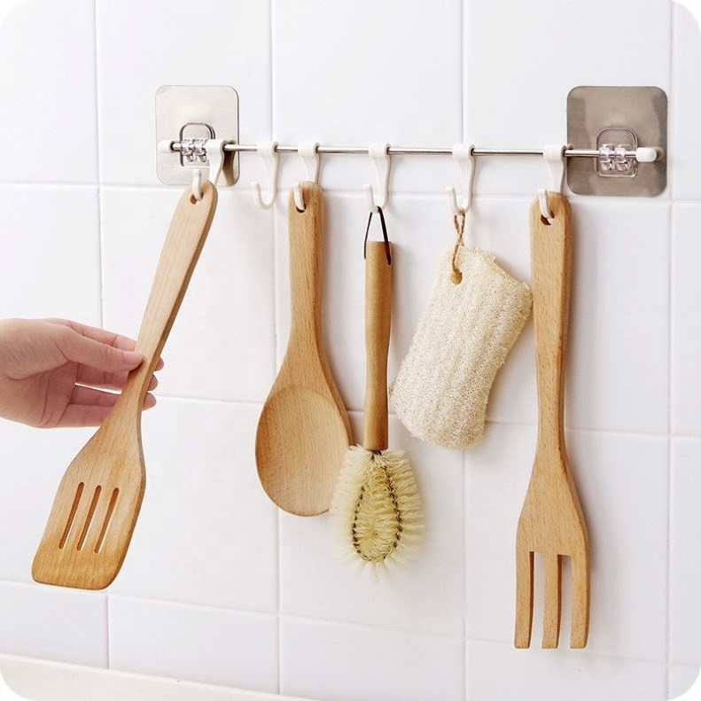 Holders With 6 Hooks Wall Mounted Home Bathroom Storage Racks Towel Clothing Hanging Hooks Stainless Steel Kitchen Tools Storage