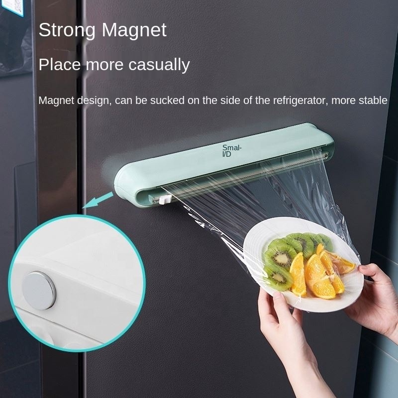 2024 New Cling Film Cutter Suction Cup Wall Hanging Cling Film Cutting Box Kitchen Divider Adjustable Storage Cutter