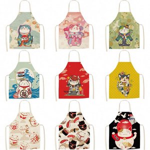 2020 new cotton and linen apron support customization Japanese-style cute lucky cat series apron